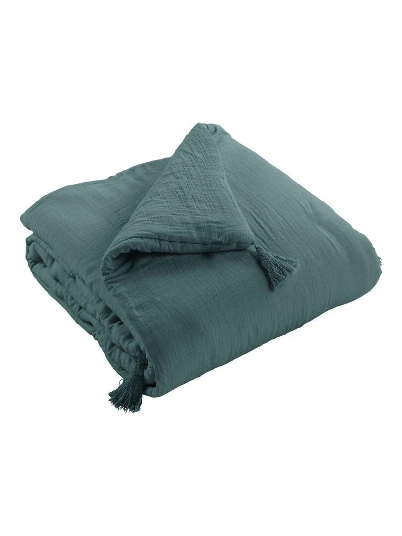 Bout de lit 90x200 en double Gaze de coton Bleu canard