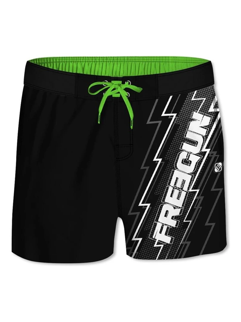 Boardshort court garçon ceinture demi élastiquée Eclair Freegun Noir