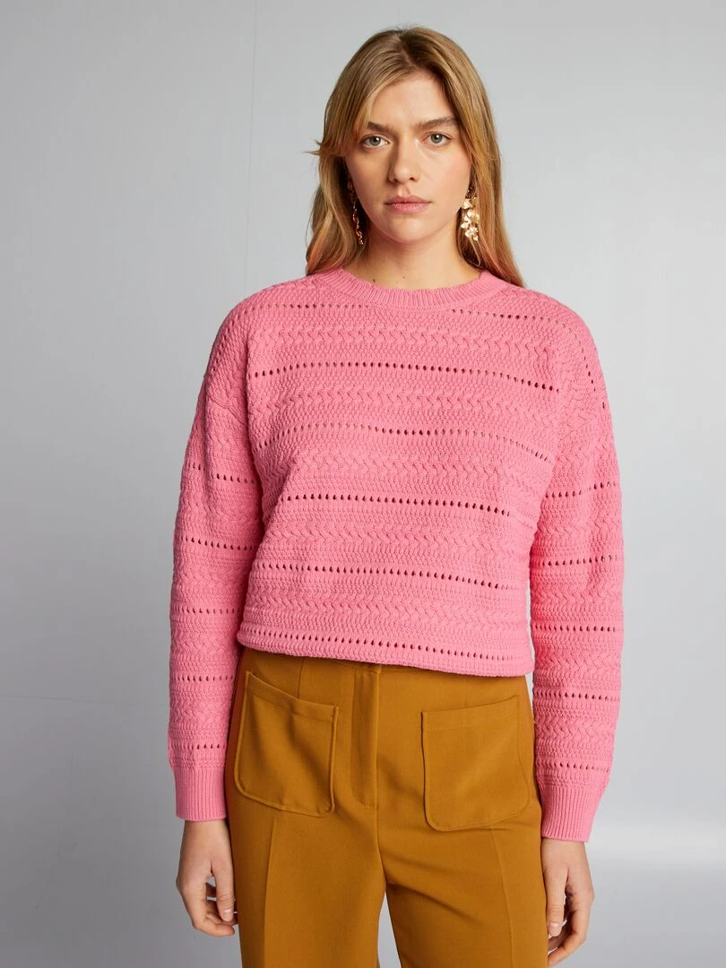 Pull en maille ajourée   Rose