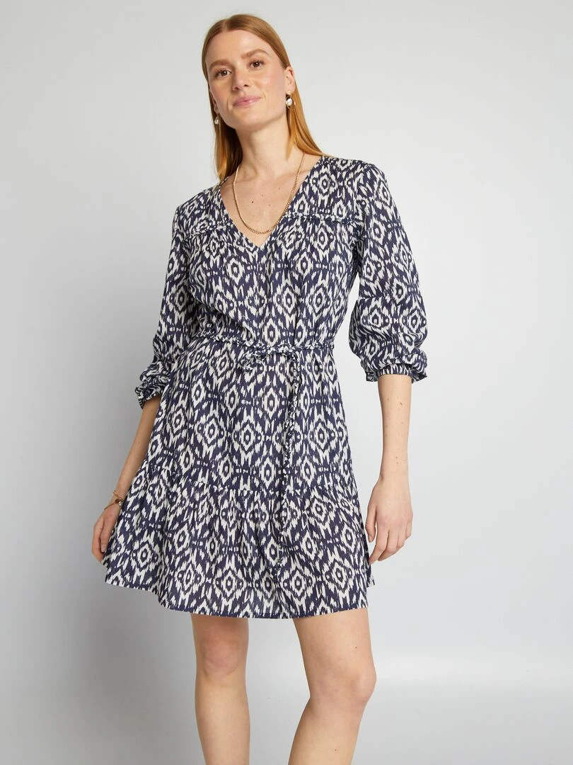 Robe ceinturée en voile de coton Bleu