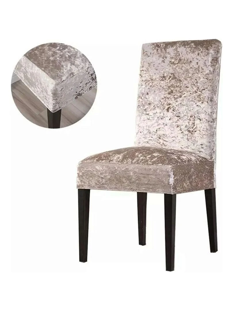 Lot de 2 Housses de chaise velours Beige Beige