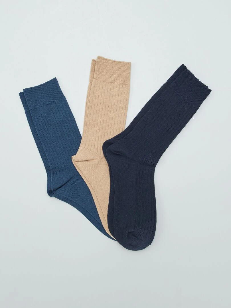 Lot de chaussettes hautes côtelées 3 paires Bleu
