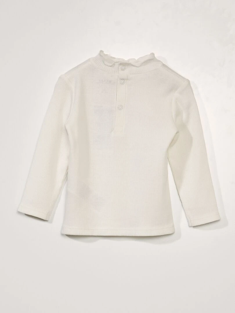 Sous pull côtelé avec demi ouverture dos blanc