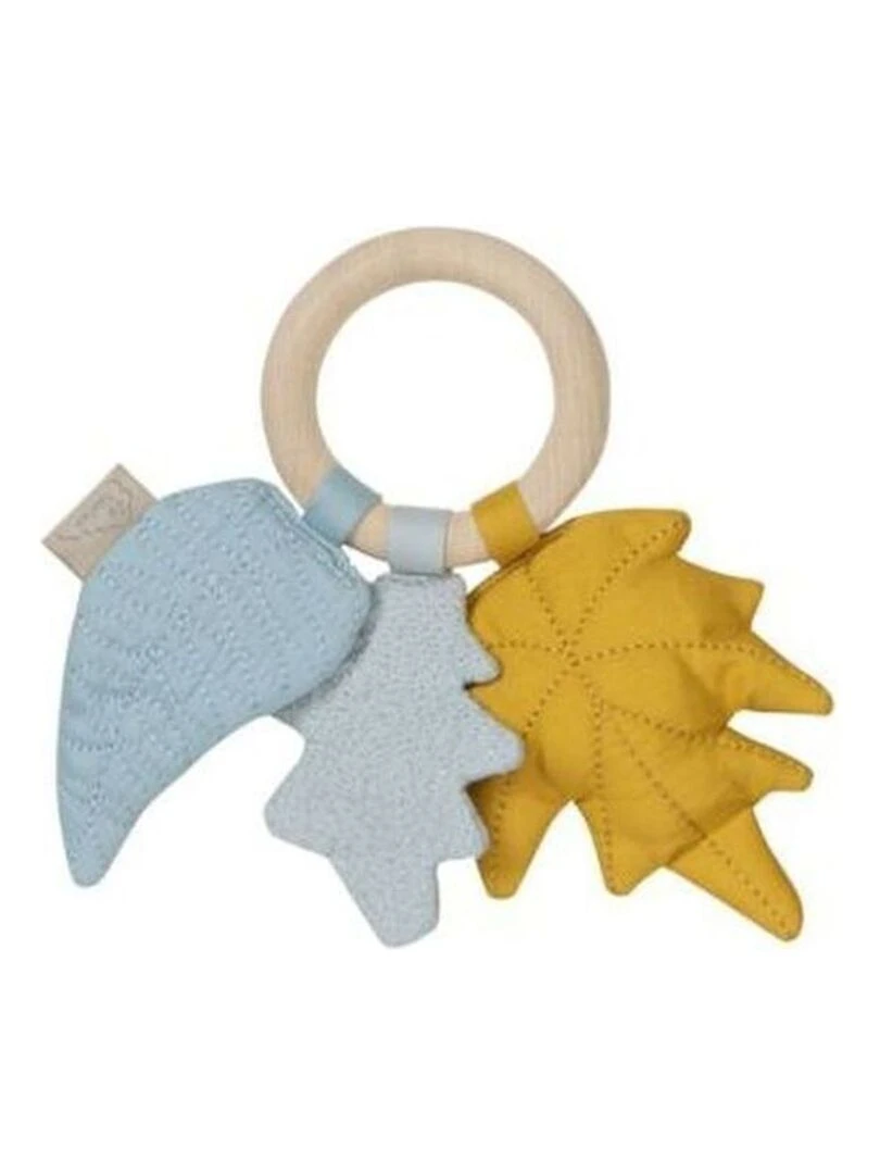 doudou CamCam Feuille Jaune Mix Moutarde Wood Ring Hochet Jaune