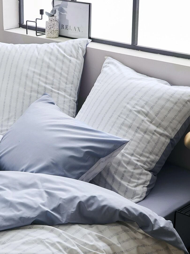 Parure de couette en percale de coton à rayures Bleu