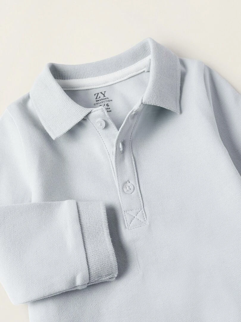 Body Polo en coton pour nouveau né manches longues  ATLANTIC COMPANY   Bleu clair