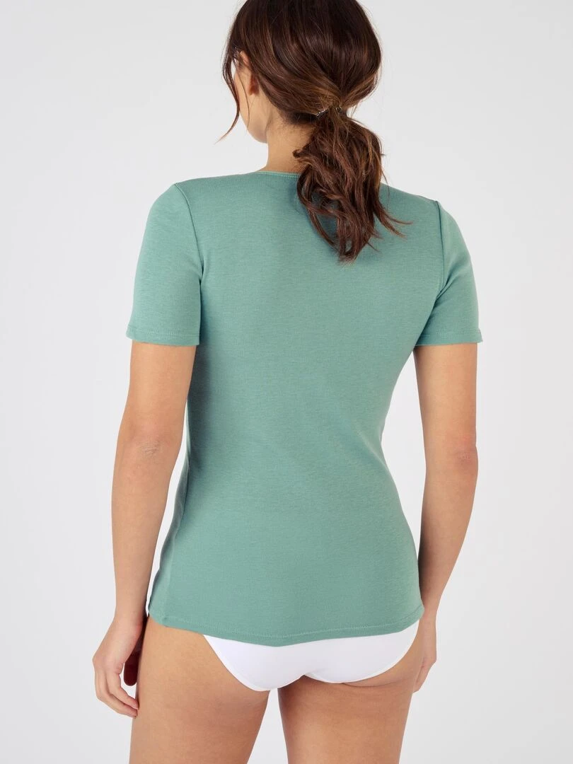 T shirt manches courtes fine côte Thermolactyl   Damart   Vert anis
