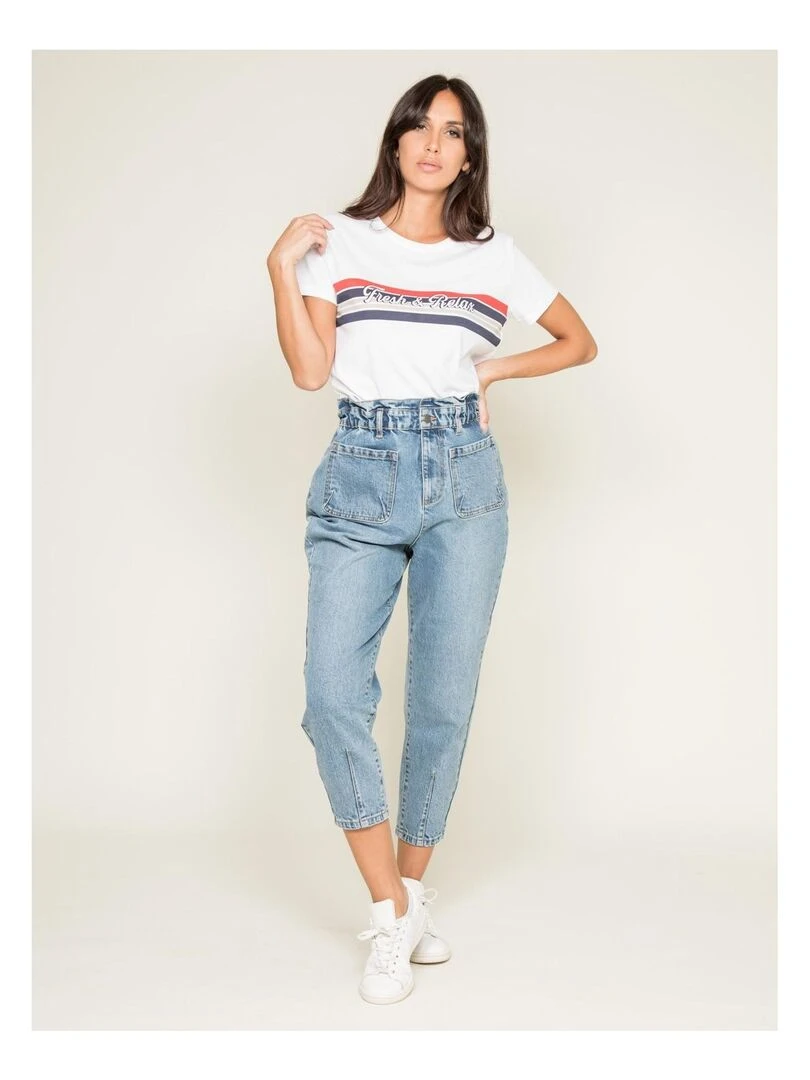 T shirt col rond message FRAMONT   Blanc