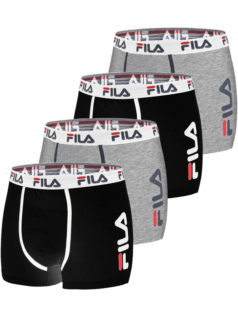 Lot de 4 Boxers Coton homme FU5040 Uni Fila Noir Gris