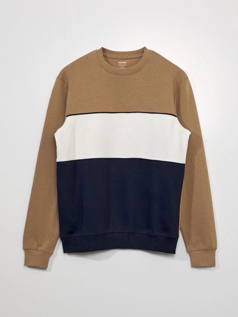 Sweat color block en molleton Beige/bleu/ blanc