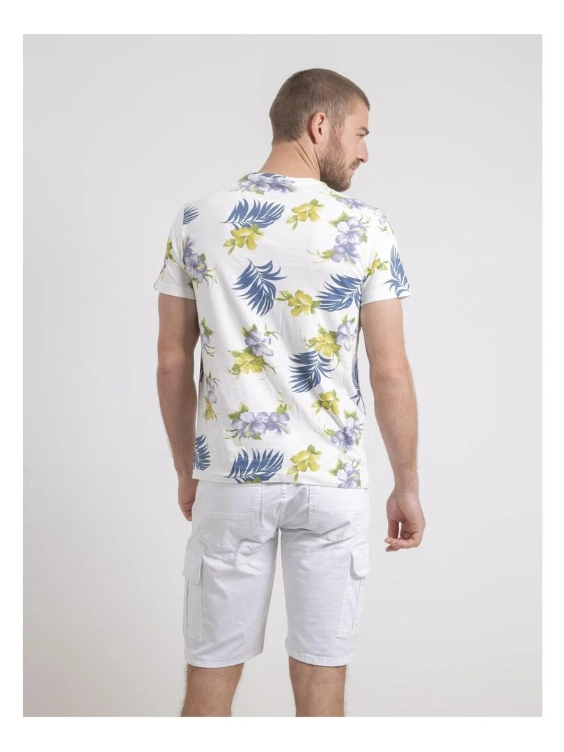 T shirt col rond pur coton motifs NULIBIS Ecru