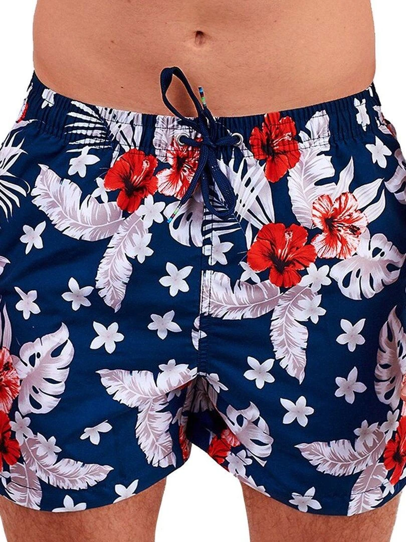 Short de bain à fleurs California Bleu