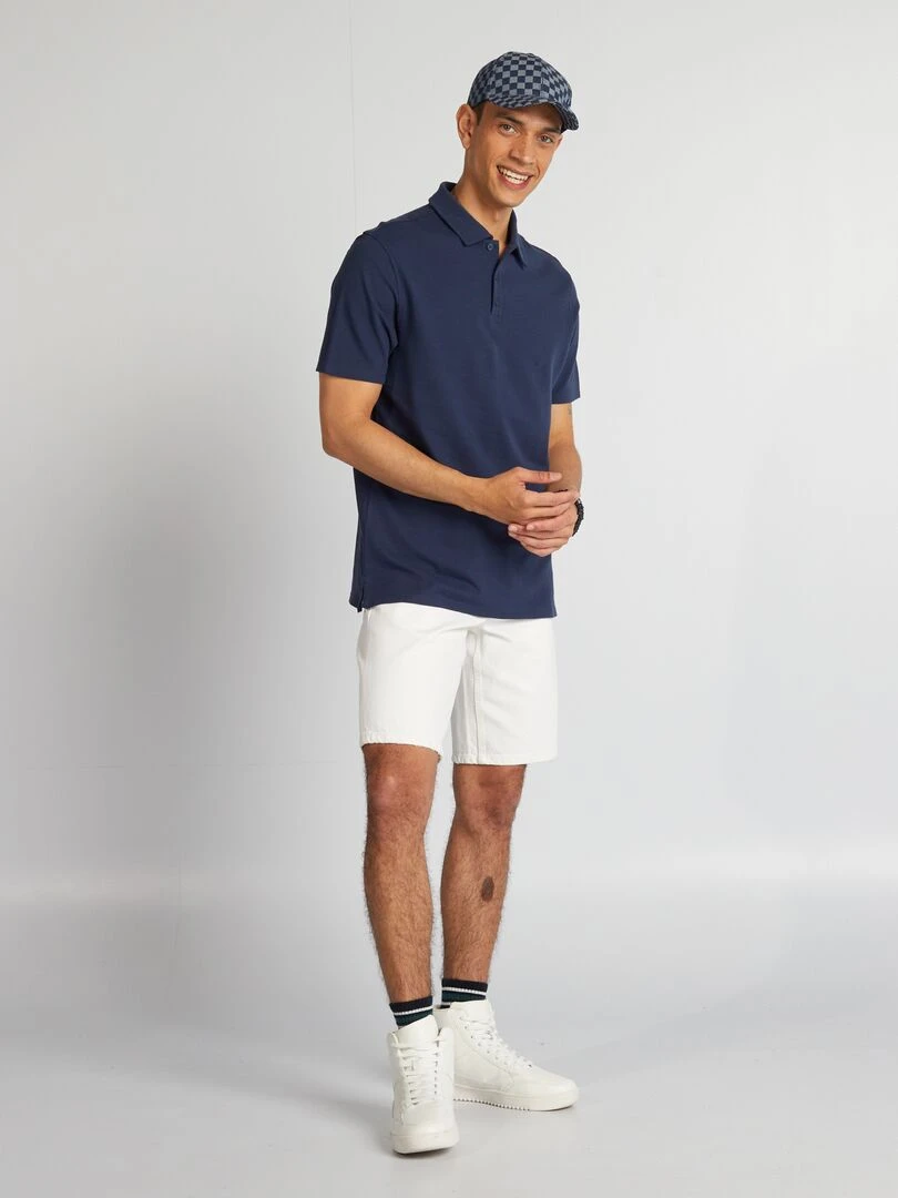 Polo uni texturé Noir
