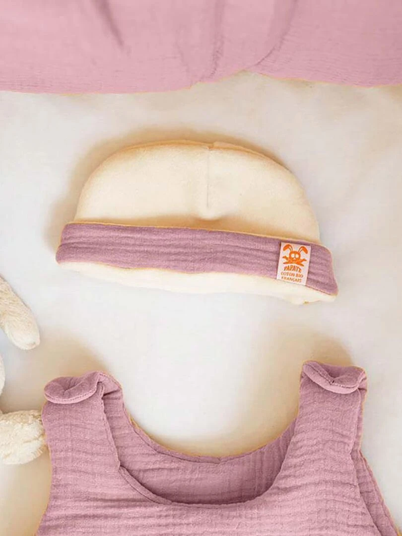 Bonnet de Naissance en Coton Bio Blanc et Rose   Rose