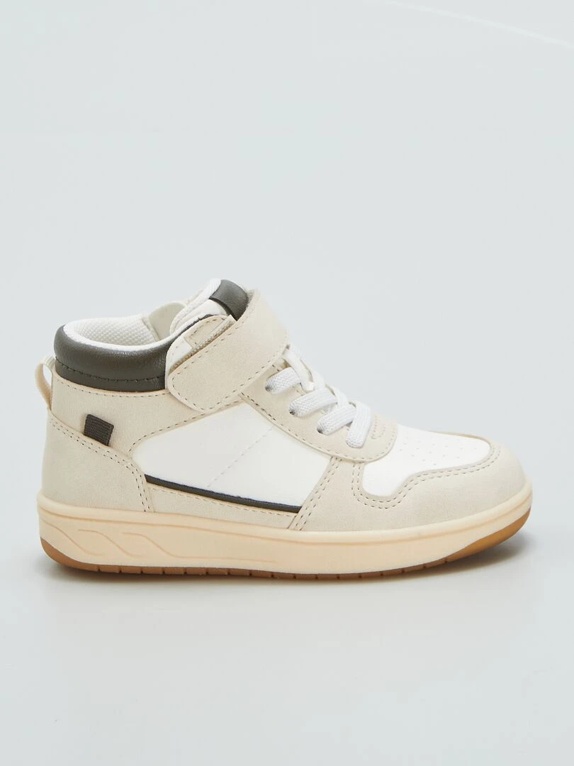 Baskets montantes bicolores beige/kaki