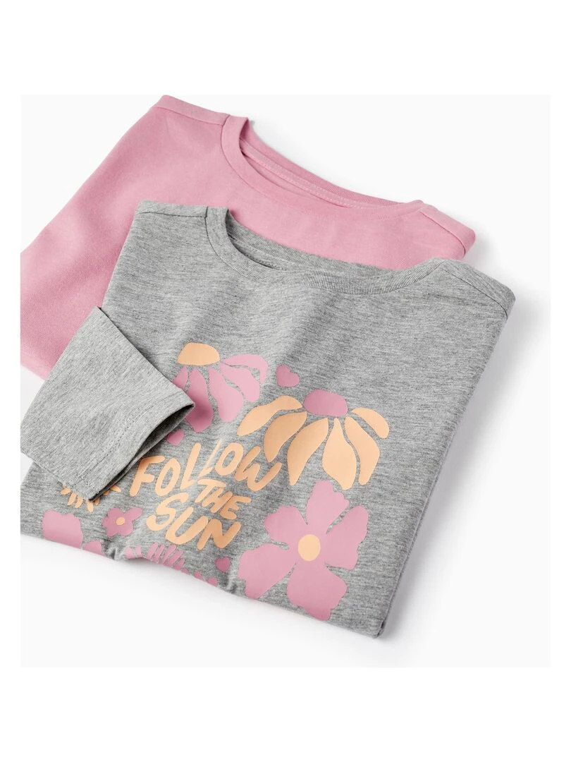 Pack 2 T shirts à manches longues pour fille 'Follow the Sun' manches longues THE WAVE TRIBE   Gris