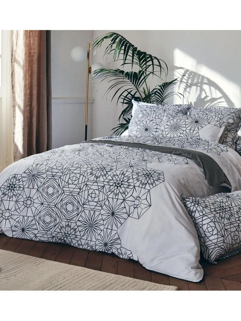 Housse de couette aux motifs floraux et graphiques Blanc