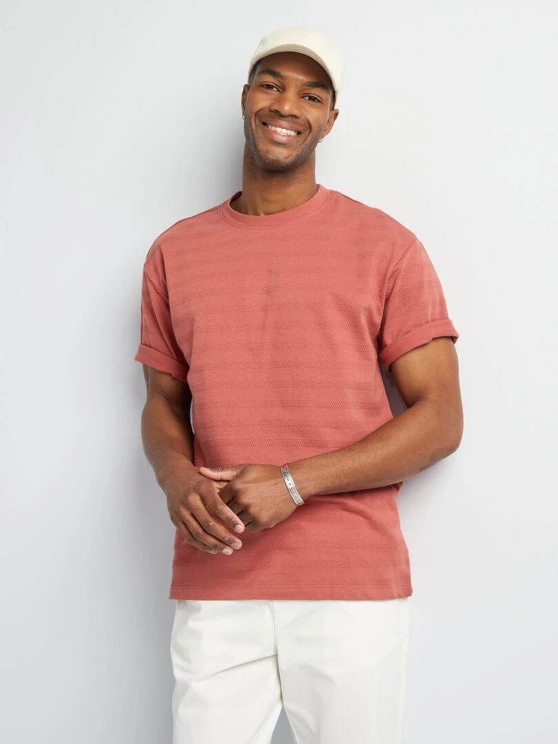 T shirt en coton texturé   Rouge