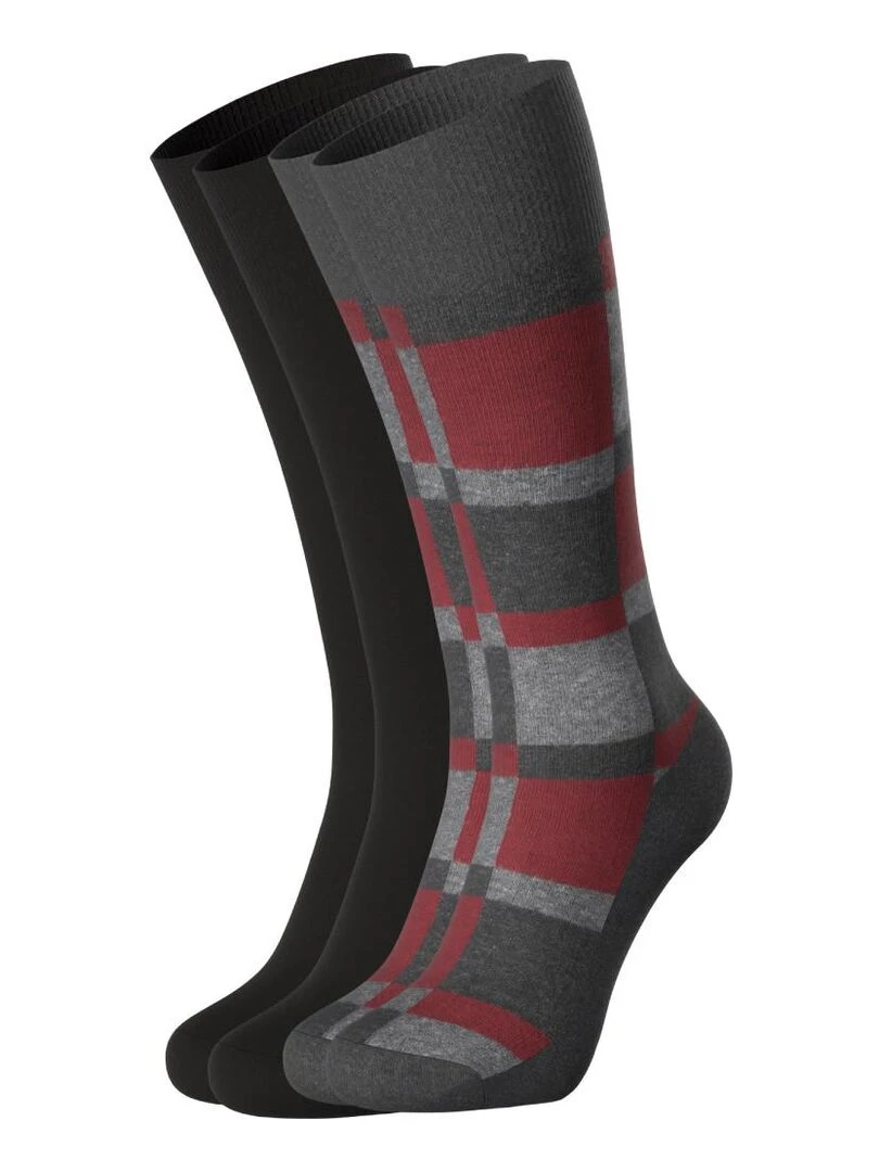 Pack de 2 paires de chaussettes coton unie et carreaux Rouge