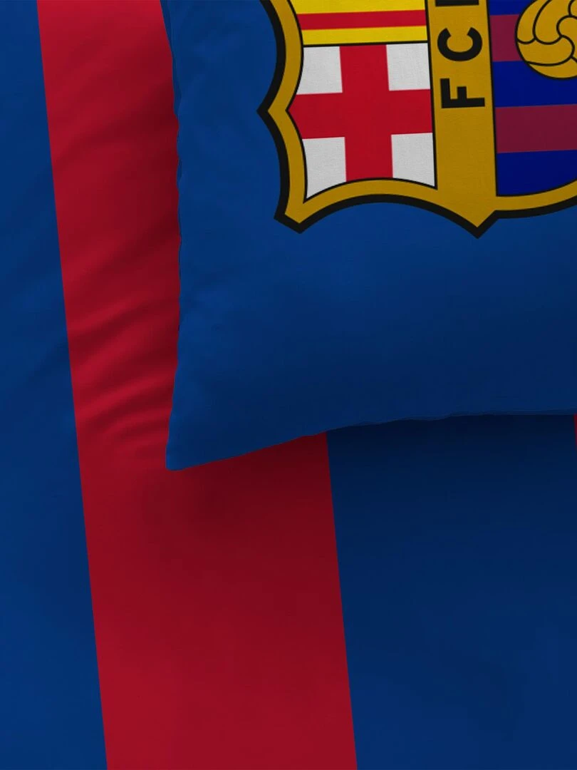 Parure de lit imprimée 100% coton FC BARCELONE ICONIC Bleu Rouge