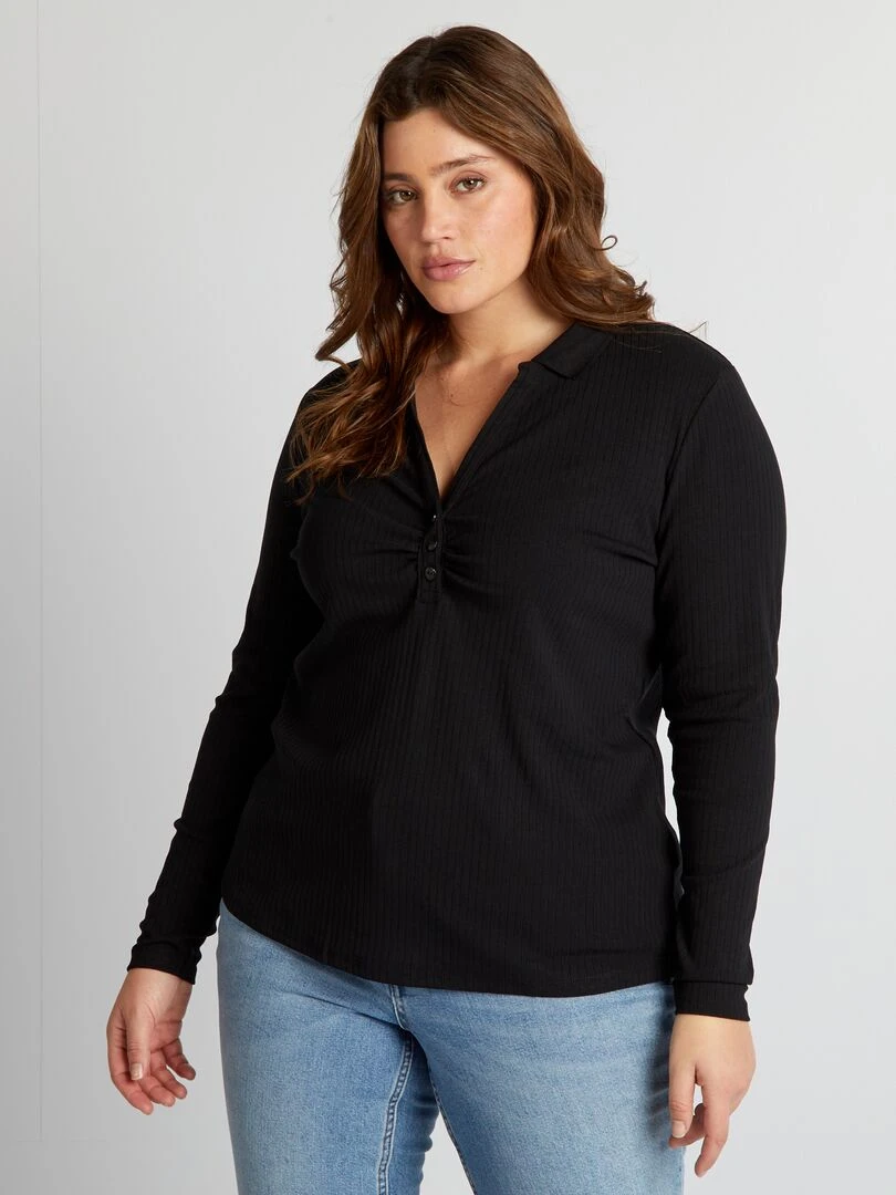 T shirt manches longues à col polo   noir