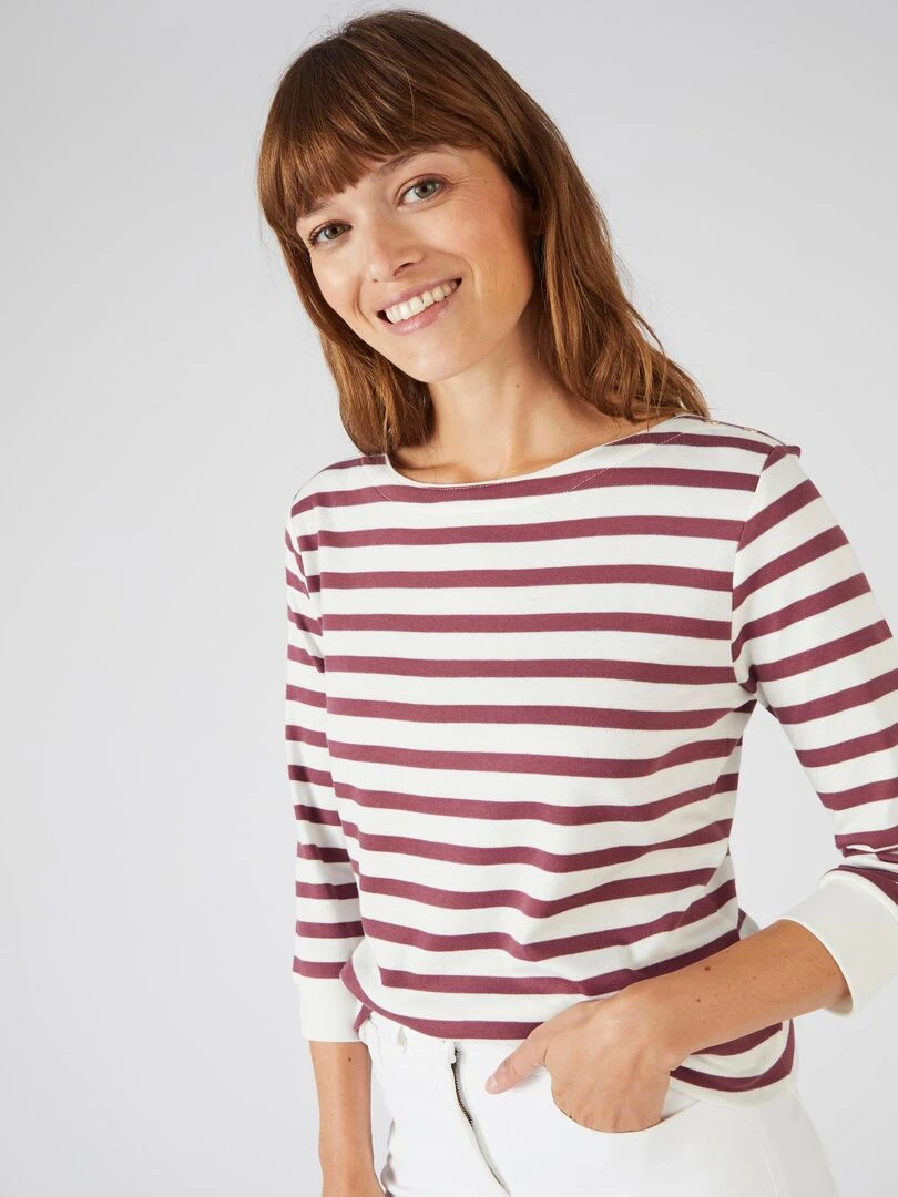 Tee shirt rayé coton modal manches 3/4 Happy D. by Damart Rose
