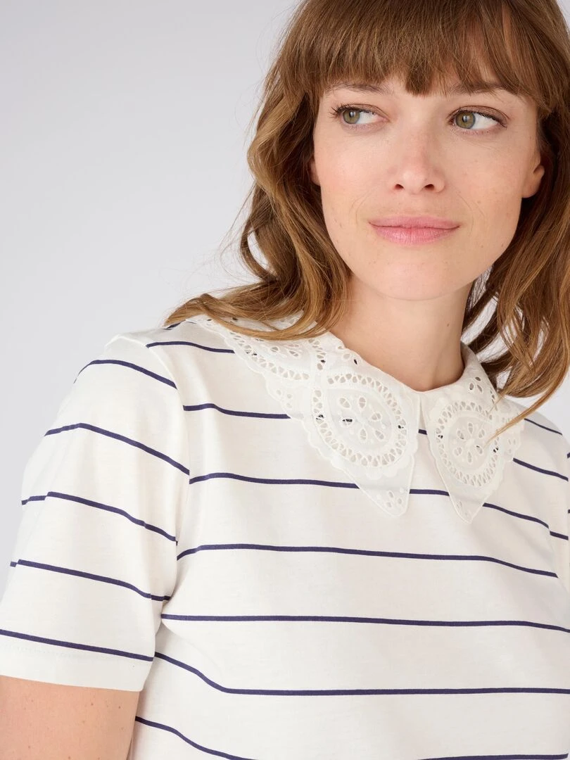 Tee shirt col broderie anglaise Damart Blanc