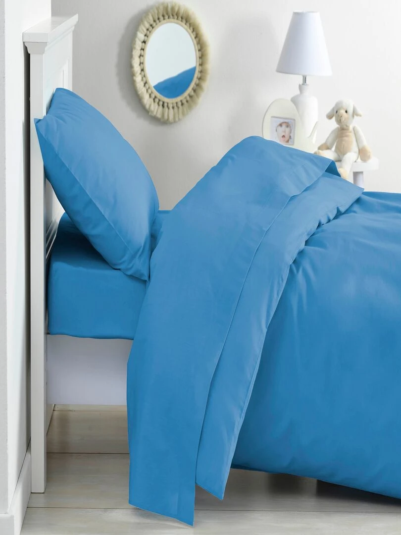 Drap dousse lit bébé 60x120 cm 100% coton Bio 'P'tit Basile' Bleu canard