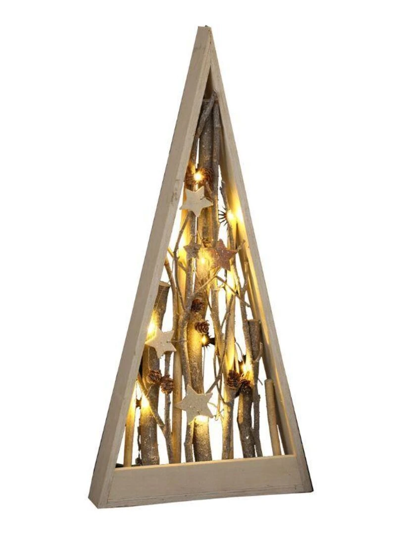 Triangle en bois décoration lumineuse avec leds blanc chaud H55 piles Jaune