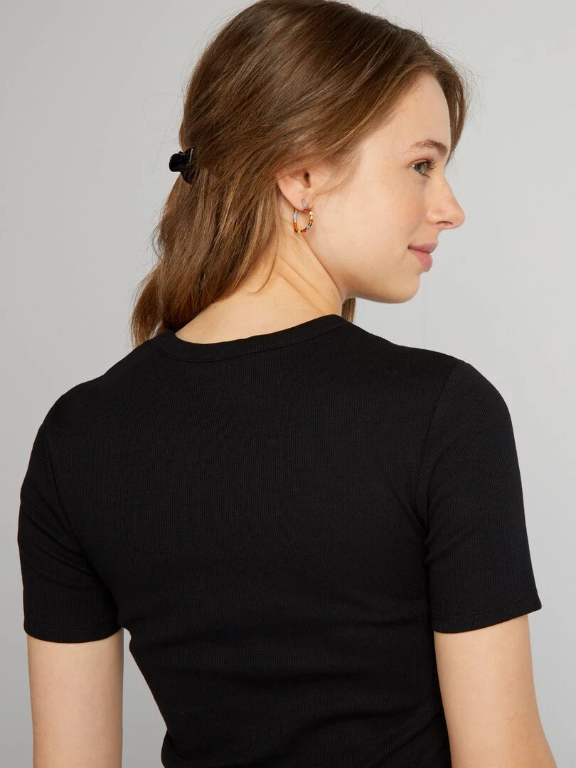 Tee shirt crop top côtelé   noir