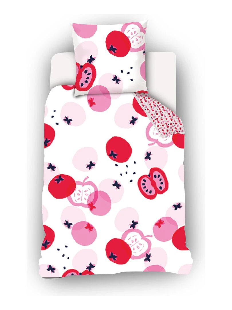 Housse de couette Catimini Pommes 140x200 cm et taie d'oreiller 100% Coton Blanc