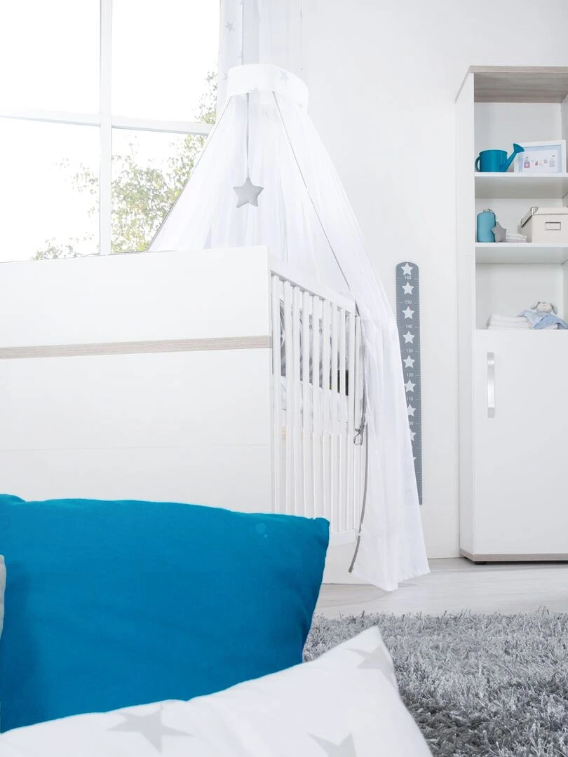 ROBA Lit bébé évolutif "Moritz" 70x140 Convertible Hauteur Réglable Blanc/Décor 'Luna elm' Blanc