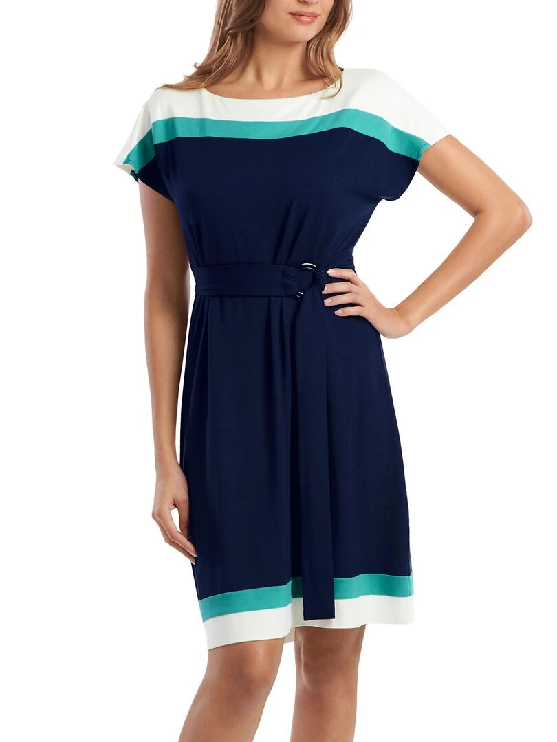 Robe estivale ceinturée manches courtes Saint Tropez Bleu
