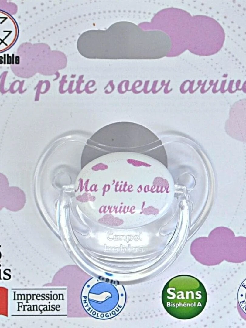 Sucette " Ma p'tite soeur arrive ! " Rose
