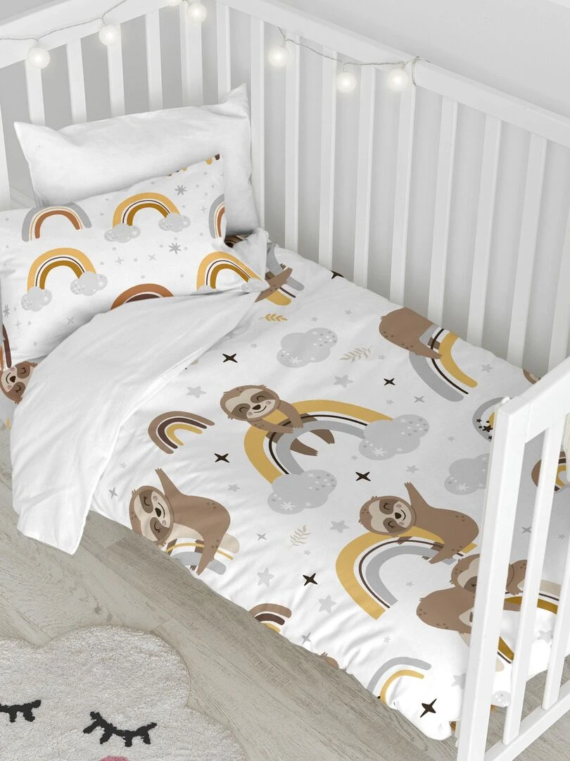 Parure housse de couette 2 pièces Sleepy sloth Berceau "Happyfriday" Multicolore