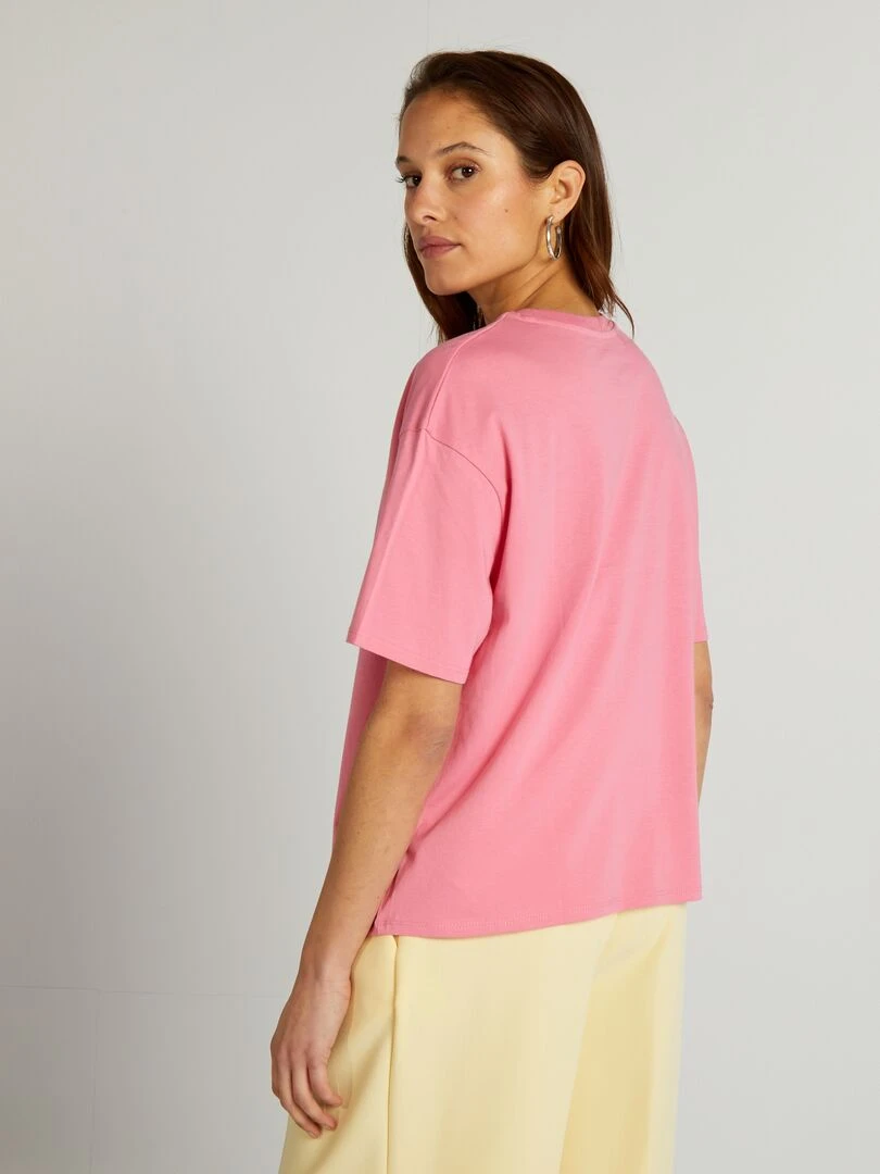 T shirt en coton à col rond   ROSE