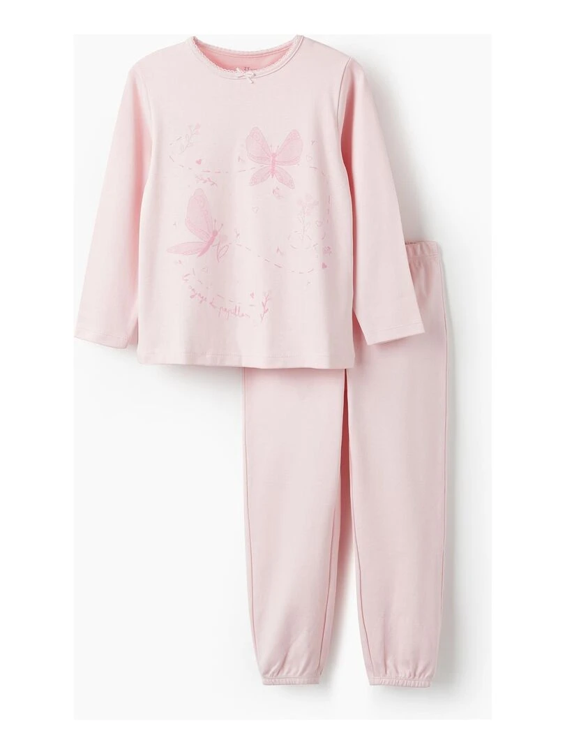 Pyjama en coton pour fille 'Papillons' manches longues BOUQUETS DES MIMOSAS Rose