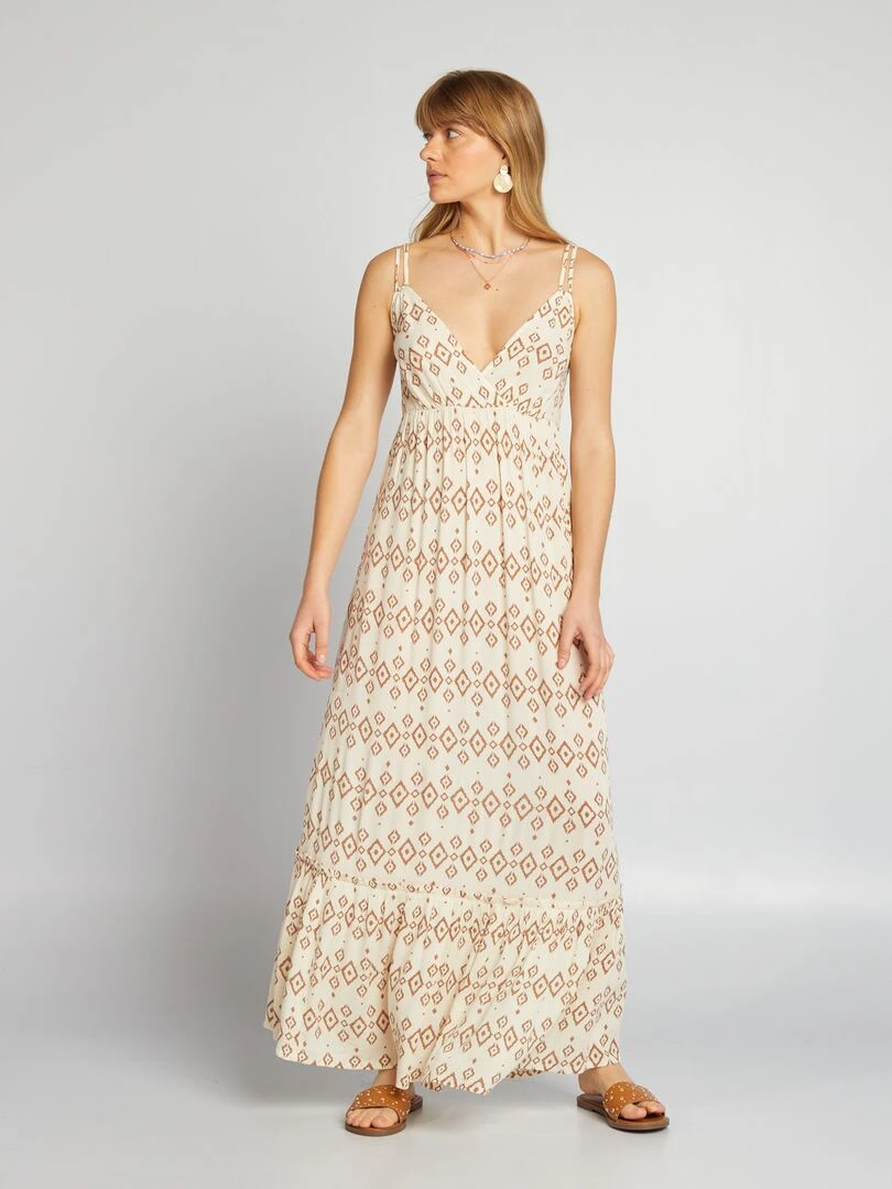 Robe longue imprimée Marron