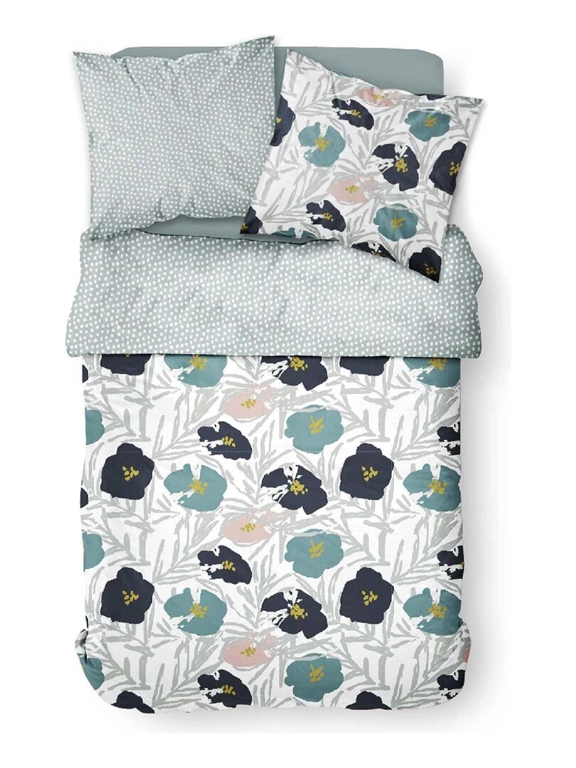 Parure de lit imprimée florale   Bleu