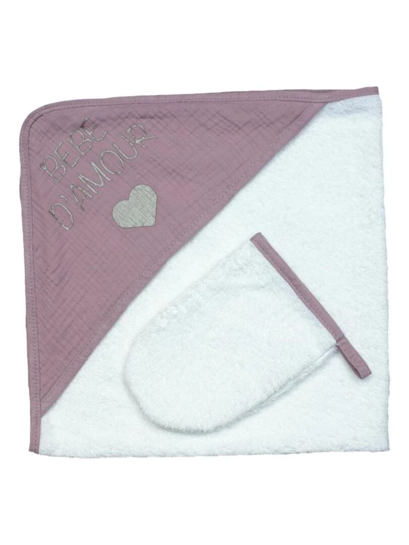 Sortie de bain + Gant "DODO" Rose LES CHATOUNETS Rose