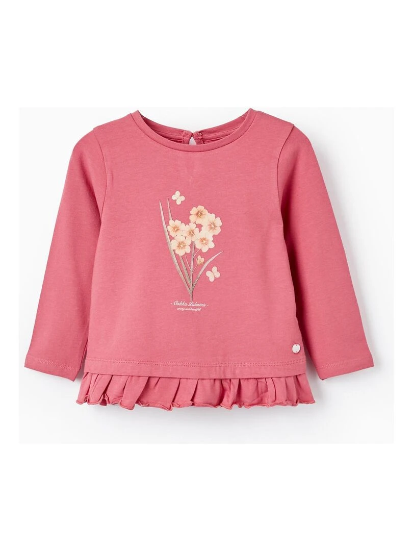 T shirt à manches longues avec volants pour bébé fille 'Floral' manches longues SPRING BEGINS Rose foncé