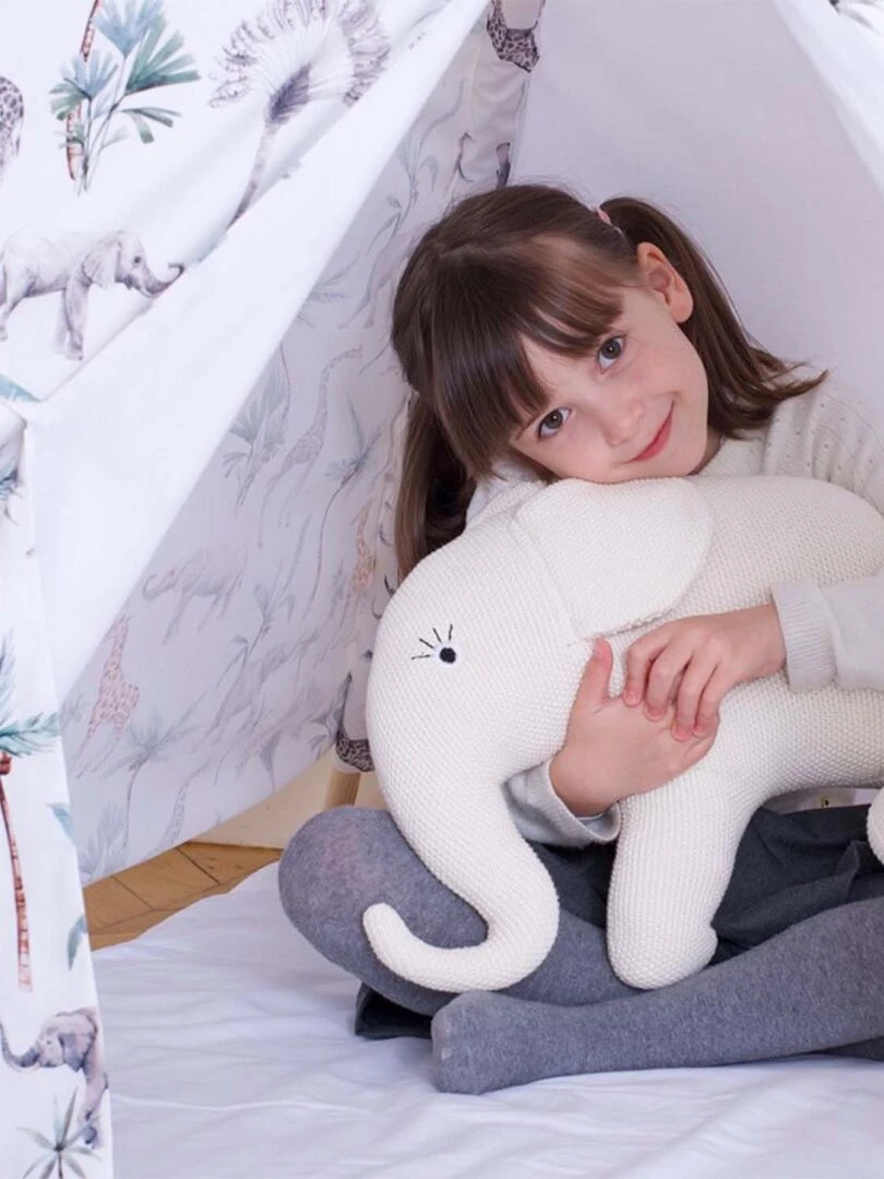 Grande peluche en coton tricot   Eléphant   Ecru