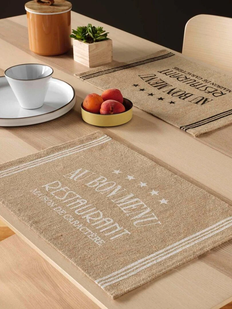 Set de table en jute imprimée   Noir