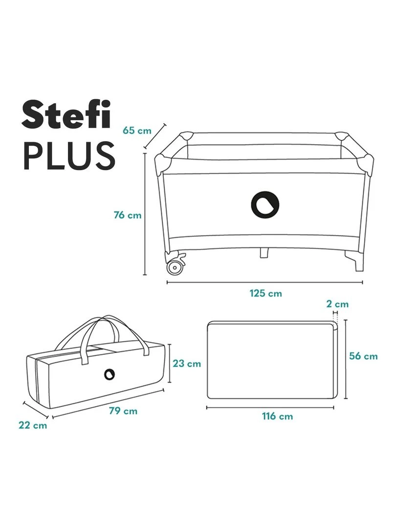LIONELO Stefi Plus   Lit parapluie bébé 2en1   0 36 mois   Sac de Transport   125x65 cm   Roulettes   Gris foncé