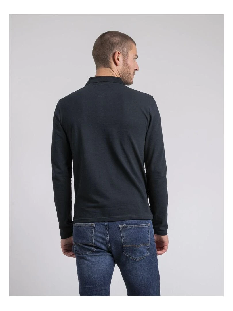 Polo manches longues pur coton PAYOSAN Bleu marine