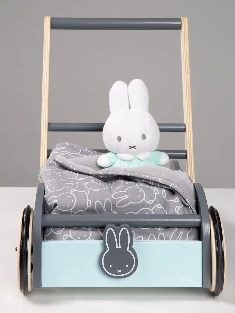 ROBA Trotteur Bébé "Miffy®" en Bois   avec Frein   Chariot de Marche   Hauteur Poignée 45 cm   Gris Vert clair Blanc