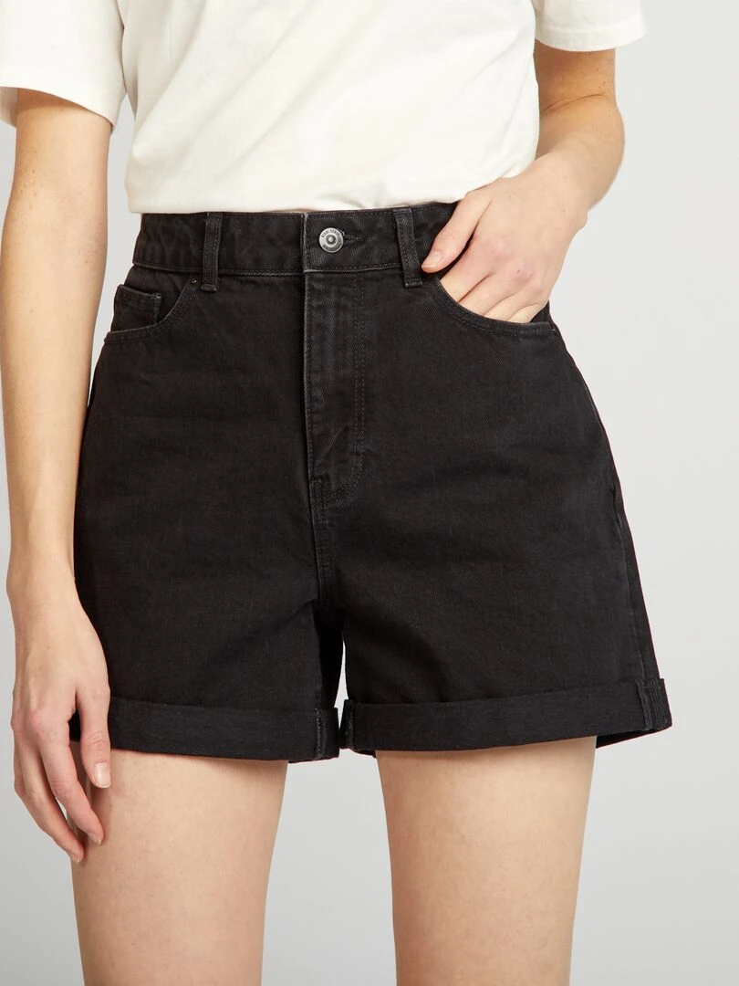 Short en denim taille haute Noir