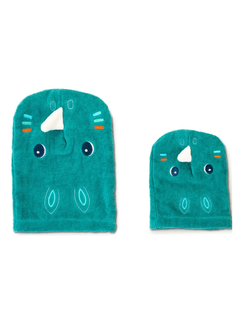 Lot de 2 gants de toilette marionnettes Marius Bleu