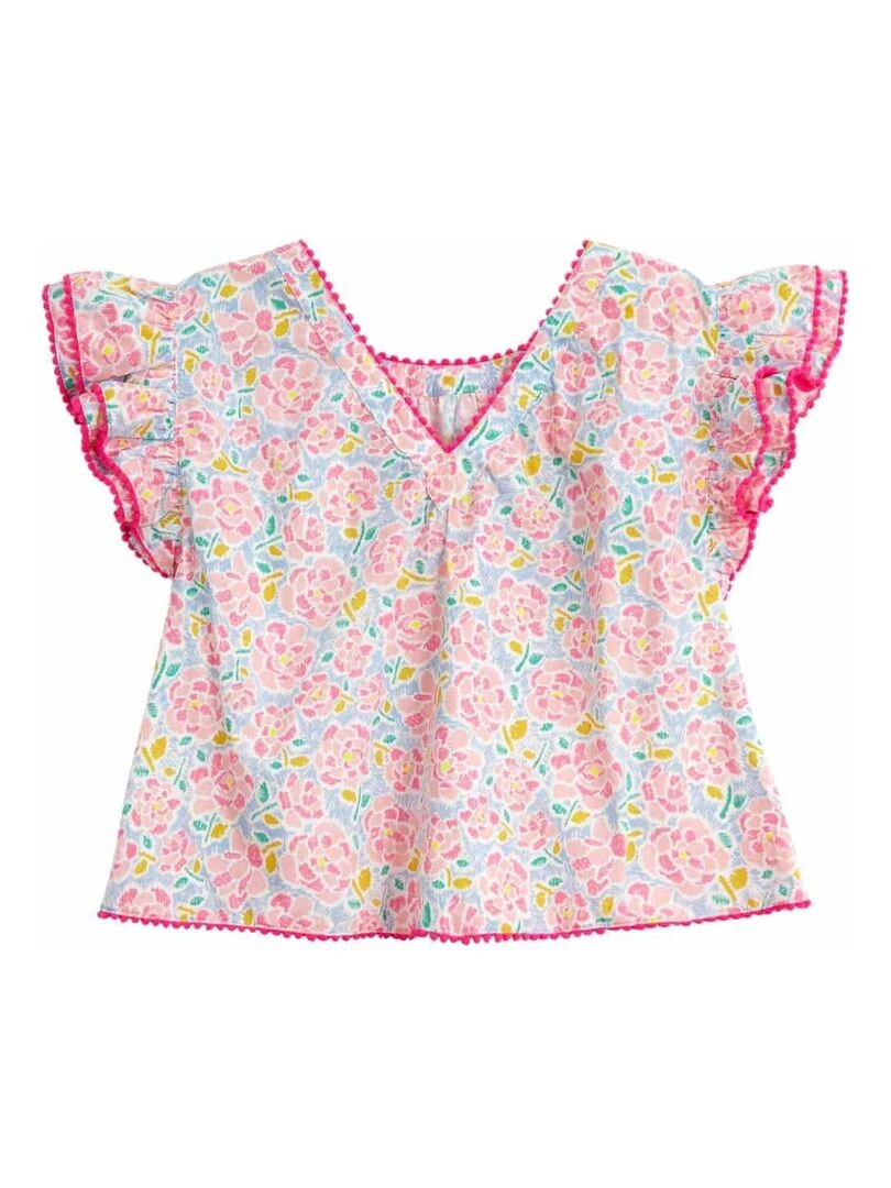 Blouse Fleurie Fille  Rose Bleu Pâle  Manches Papillons  BUTTERFLY   'LA FAUTE A VOLTAIRE'   Rose