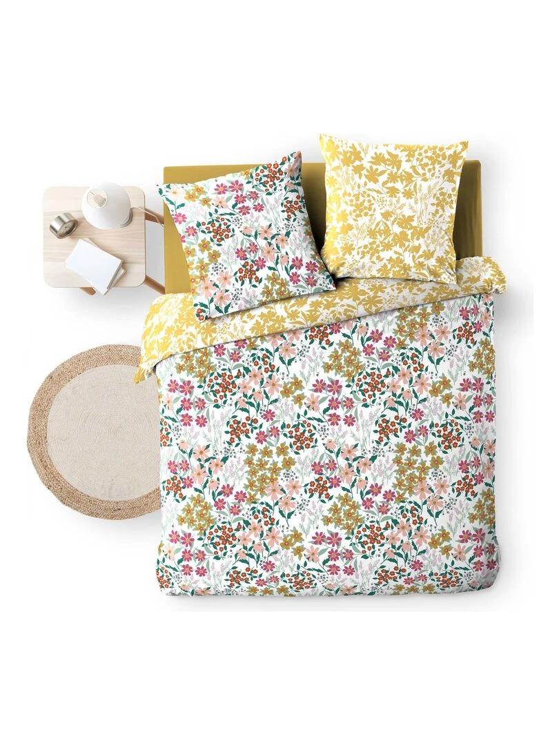 Housse couette + taies 220 x 240 cm Les fleurs de claudia Blanc